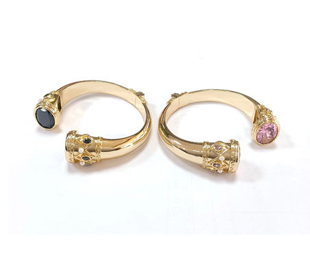 Plating Kuningan Bangle Gelang Cuff Perhiasan Garnet Batu Perhiasan Perak Glitter CZ