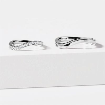 925 Sterling Perak Putih Emas Berlian CZ Wave Ring untuk Wanita Perhiasan halus OEM/ODM