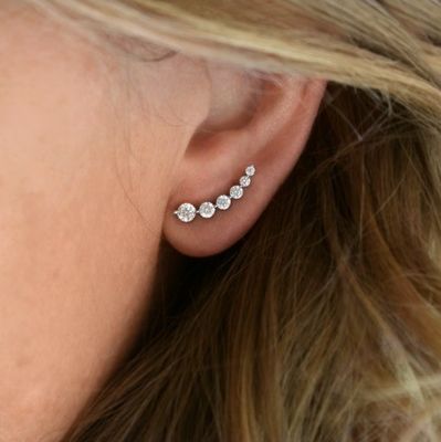 Anting Kancing Perak Murni 925 Perayap Zirkon Kubik Putih Buatan Tangan Berlapis Emas Mawar