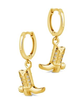Sepatu Koboi Mikro Ringan Kuningan Drop Earrings Putih CZ Batu Kuningan Dangle Earrings