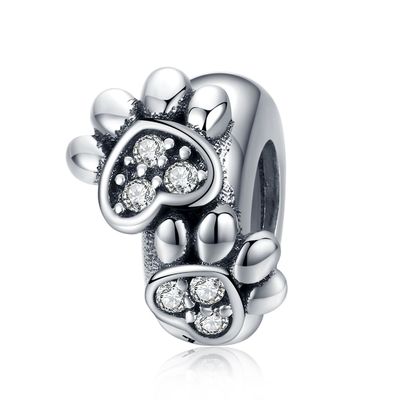 White Cubic Zircon Footprint Shape Beads Charm Untuk Wanita 925 Sterling Perak Gelang Charms