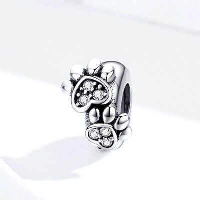 White Cubic Zircon Footprint Shape Beads Charm Untuk Wanita 925 Sterling Perak Gelang Charms