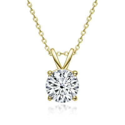 925 Sterling Silver Pendant untuk Gadis 18K Yellow Gold Round Cut Solitaire Batu Hadiah