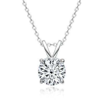 925 Sterling Silver Pendant untuk Gadis 18K Yellow Gold Round Cut Solitaire Batu Hadiah