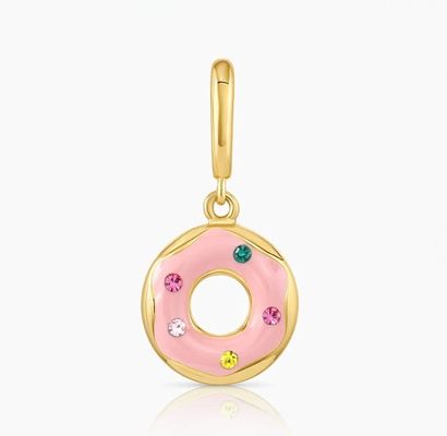 Gold Plated Desain Pelangi Berwarna-warni kecil Pink Donut Charm Pendant di 925 Sterling Perak