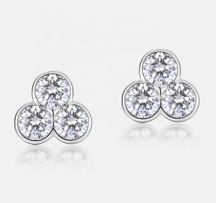 S925 Perhiasan Perak Tiga Batu Earrings dengan Rhodium Plating Untuk Wanita Dan Gadis Perhiasan halus