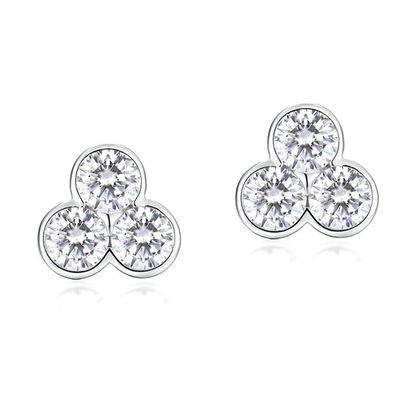 S925 Perhiasan Perak Tiga Batu Earrings dengan Rhodium Plating Untuk Wanita Dan Gadis Perhiasan halus