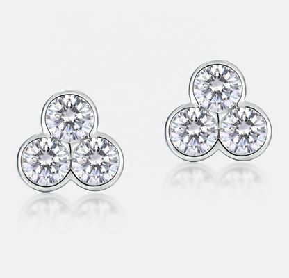 S925 Perhiasan Perak Tiga Batu Earrings dengan Rhodium Plating Untuk Wanita Dan Gadis Perhiasan halus