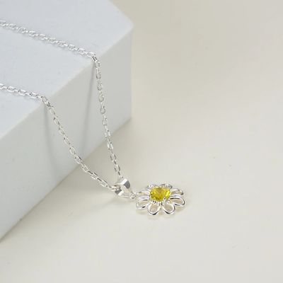 925 Sterling Silver Sunflower Pendant dengan Rantai Perhiasan Desain Kuning Kubik Zircon