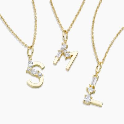 Liontin Huruf CZ Perak Sterling 925 dalam Lapis Emas 18K Sederhana untuk Perhiasan Fashion