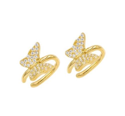 18K Plating Earring Butterfly Cuff dengan Micron Pave Putih CZ Trendy Perhiasan Wanita