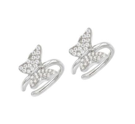 18K Plating Earring Butterfly Cuff dengan Micron Pave Putih CZ Trendy Perhiasan Wanita