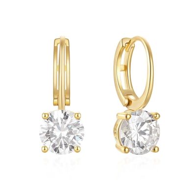 925 Sterling Perak Datang 18K Plating Emas Solitaire Putih Kubik Zircon Huggies Earrings