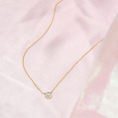 Disc Bentuk Tiny 18K Plated Emas CZ Diamond Kalung untuk Gadis dalam Desain Gaya Klasik