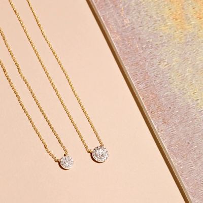Disc Bentuk Tiny 18K Plated Emas CZ Diamond Kalung untuk Gadis dalam Desain Gaya Klasik
