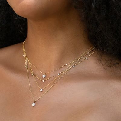 Disc Bentuk Tiny 18K Plated Emas CZ Diamond Kalung untuk Gadis dalam Desain Gaya Klasik