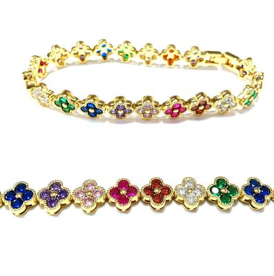 Air Tawar Mutiara CZ Batu Tenis Gelang Plated Perhiasan Custom Pelangi Emas Tembaga Kuningan Untuk Wanita