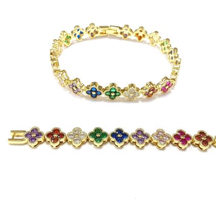 Air Tawar Mutiara CZ Batu Tenis Gelang Plated Perhiasan Custom Pelangi Emas Tembaga Kuningan Untuk Wanita