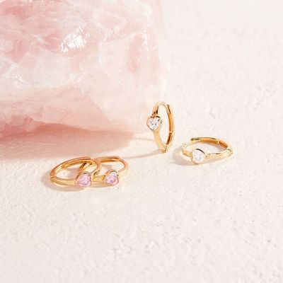 Anting Hoop Hati Berkilau Perak Sterling 925 Berlapis Emas 14k Sempurna untuk Dipakai Sehari-hari
