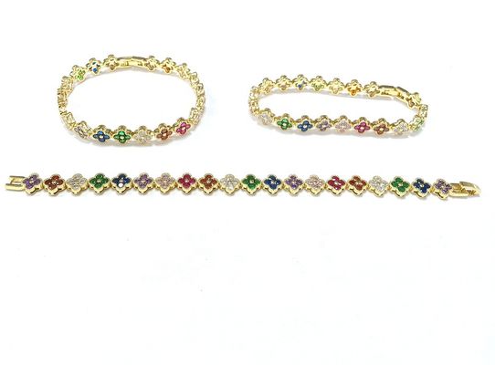 Air Tawar Mutiara CZ Batu Tenis Gelang Plated Perhiasan Custom Pelangi Emas Tembaga Kuningan Untuk Wanita