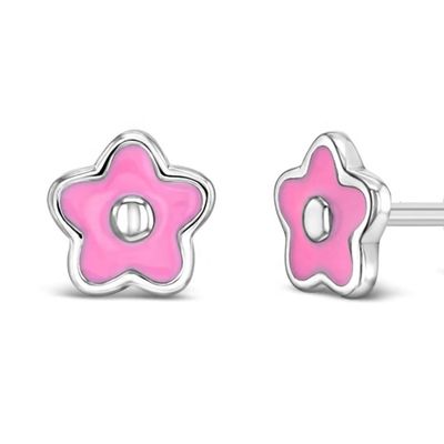 925 Sterling Silver 6mm Pink Enamel Flower Stud Earrings dengan Logo Disesuaikan dan Penilaian Pihak Ketiga untuk Anak-anak