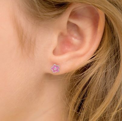 925 Sterling Silver 6mm Pink Enamel Flower Stud Earrings dengan Logo Disesuaikan dan Penilaian Pihak Ketiga untuk Anak-anak