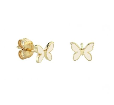 Anting-anting Stud Perak Sterling 925 Berbentuk Kupu-kupu Enamel Putih Kecil dengan Pengiriman Ekspres