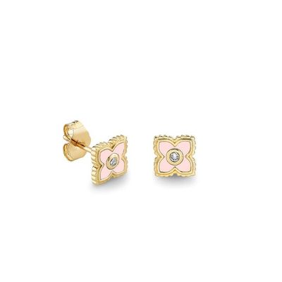 18K emas dilapisi enamel pirus mini stud bunga anting di 925 Sterling Perak