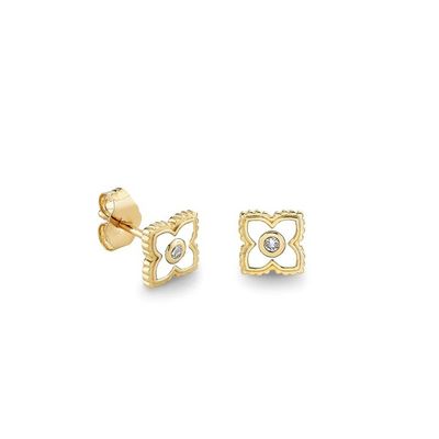 18K emas dilapisi enamel pirus mini stud bunga anting di 925 Sterling Perak