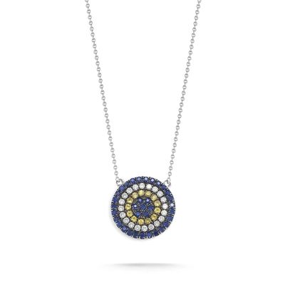Biru dan Putih CZ Kalung Lingkaran Bentuk 925 Sterling Perak untuk Wanita yang Menakjubkan