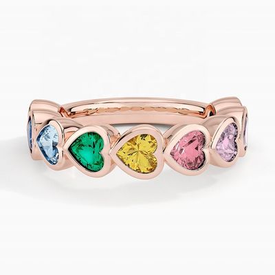 Cincin Bezel Bentuk Hati Pelangi Emas 18K untuk Hadiah Hari Valentine dari Perhiasan Fashion