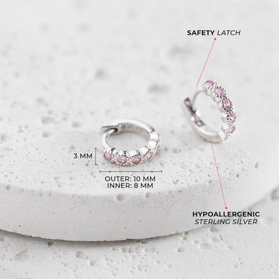 Anting Hoop Permata Bunga Merah Muda Perak Murni 925 Cantik untuk Gadis