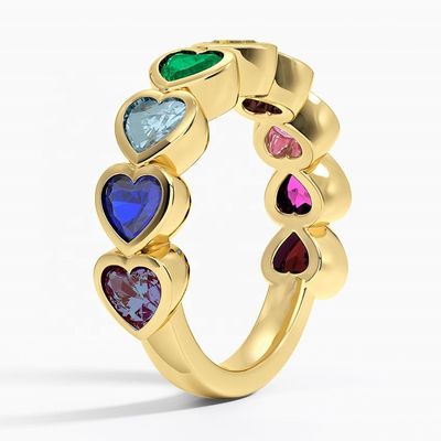 Cincin Bezel Bentuk Hati Pelangi Emas 18K untuk Hadiah Hari Valentine dari Perhiasan Fashion