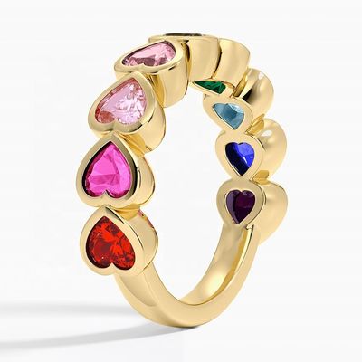 Cincin Bezel Bentuk Hati Pelangi Emas 18K untuk Hadiah Hari Valentine dari Perhiasan Fashion