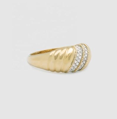 Platinum Plating Round Brilliant Cut Diamond Dome Ring Untuk Wanita Perhiasan halus OEM / ODM