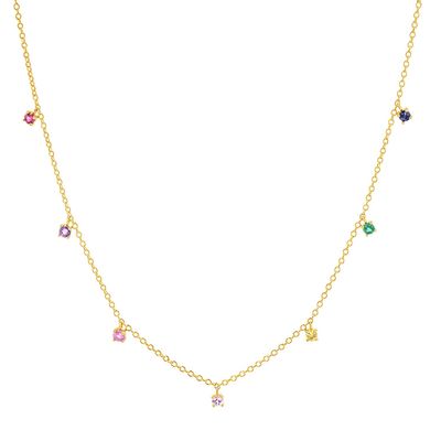 925 Silver Children's Necklace dengan Playful Rainbow Gemstone Zircon untuk Sparkle