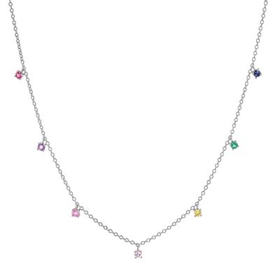 925 Silver Children's Necklace dengan Playful Rainbow Gemstone Zircon untuk Sparkle