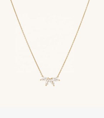 925 Silver 14K Plated Necklace 18 " Marquis Topaz Pendant Dan White CZ Diamonds
