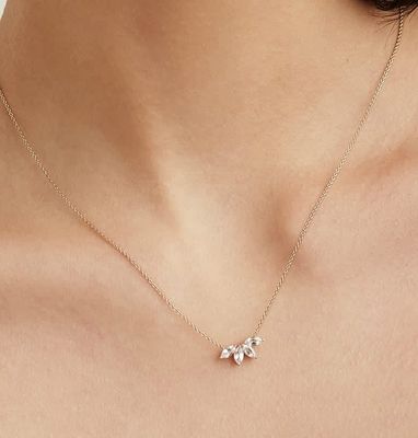 925 Silver 14K Plated Necklace 18 " Marquis Topaz Pendant Dan White CZ Diamonds