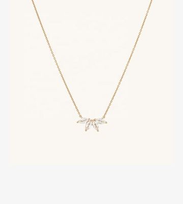 925 Silver 14K Plated Necklace 18 " Marquis Topaz Pendant Dan White CZ Diamonds