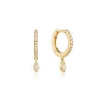 925 Sterling Silver Marquise Cut Zircon Drop Hoop Earrings for Engagement Occasion dengan Diameter Hoop 12mm dan Ketebalan 2mm