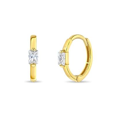 14K Plated Gold 10mm Baguette Cut Pink Kubic Zircon Earrings Anak Hoop dengan 50PRS MOQ