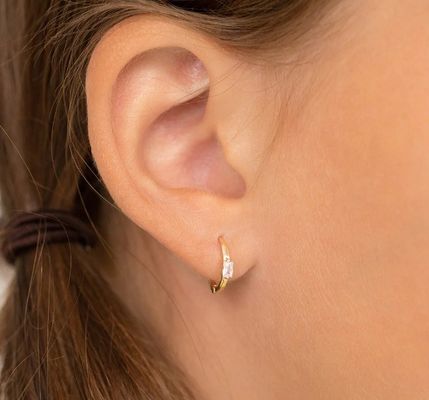 14K Plated Gold 10mm Baguette Cut Pink Kubic Zircon Earrings Anak Hoop dengan 50PRS MOQ