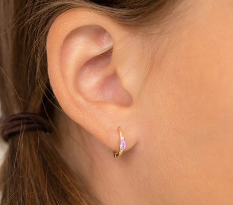 14K Plated Gold 10mm Baguette Cut Pink Kubic Zircon Earrings Anak Hoop dengan 50PRS MOQ