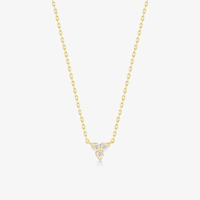 18K Gold Zircon Pendant Silver Chain Trio Diamond Cubic Zircon Kalung