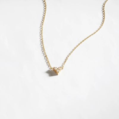 18K Gold Zircon Pendant Silver Chain Trio Diamond Cubic Zircon Kalung