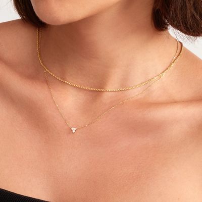 18K Gold Zircon Pendant Silver Chain Trio Diamond Cubic Zircon Kalung