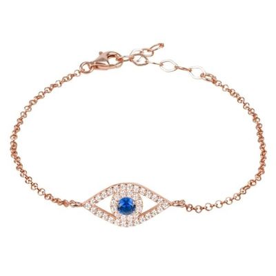 Rose Gold Thin Silver Chain Bracelet Putih Biru CZ Mata 925 Sterling Perak