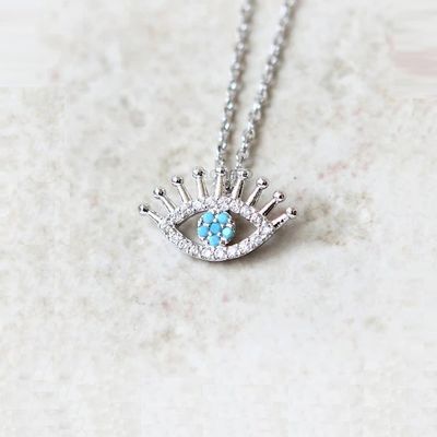 925 Sterling Silver Micro Pave Clear CZ dan Turquoise Evils Mata Pendant Kalung Kalung