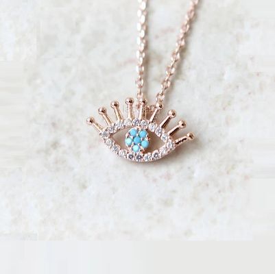925 Sterling Silver Micro Pave Clear CZ dan Turquoise Evils Mata Pendant Kalung Kalung